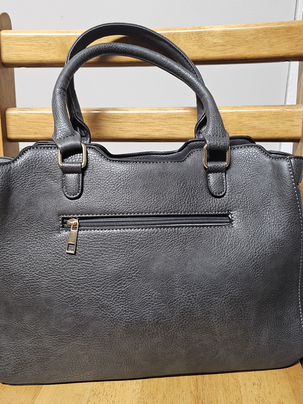 Gray Neutral Handbag Purse Tote Feminine Classic Work Travel Laptop Office - Picture 3 of 5